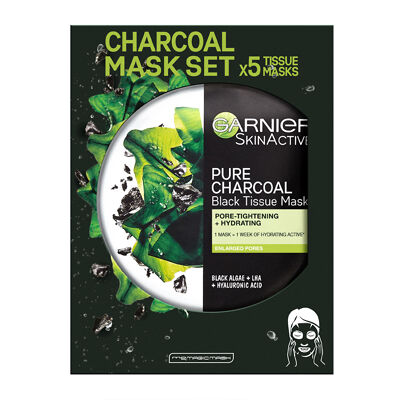 Garnier - Charcoal and Algae Pore-Tightening and Hydrating Face Sheet Mask Pack x5