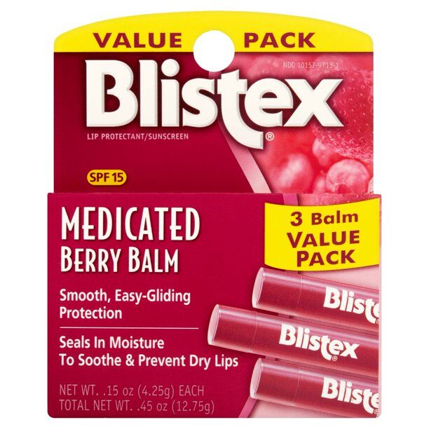 Blistex - Medicated Berry Lip Balm with SPF 15, 3 Sticks per Pack