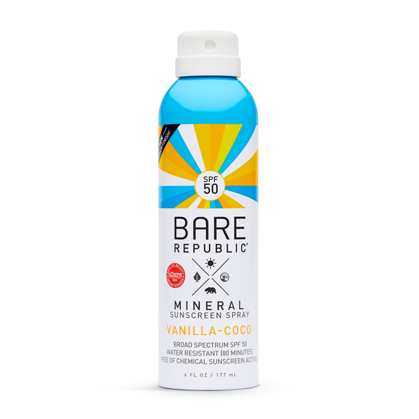 Bare Republic - Mineral Sunscreen & Sunblock Spray with Zinc Oxide, SPF 50, Vanilla Coco