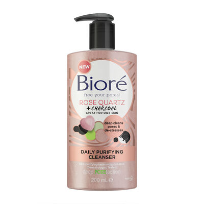 Biore - Rose Quartz and Charcoal Daily Purifying Cleanser For Oily Skin