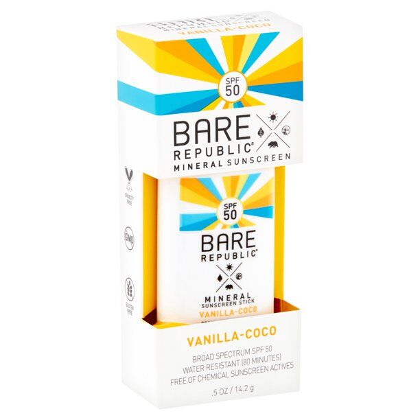 Bare Republic - Mineral Sunscreen & Sunblock Face Stick with Zinc Oxide, SPF 50, Vanilla Coco